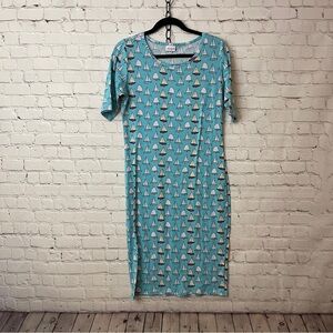HTF Blue Sailboat Print Julia Dress LuLaRoe tshirt bodycon medium